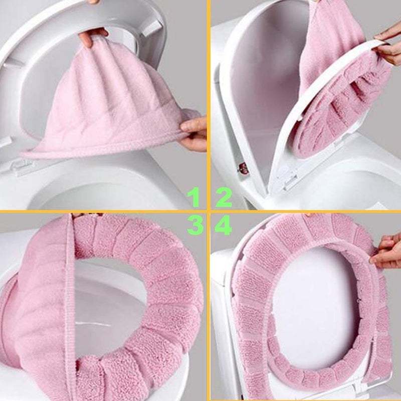 Renashed 4 Pcs Soft Toilet Seat Cover Pad Thicker Washable Cloth Different Colors - Image 3